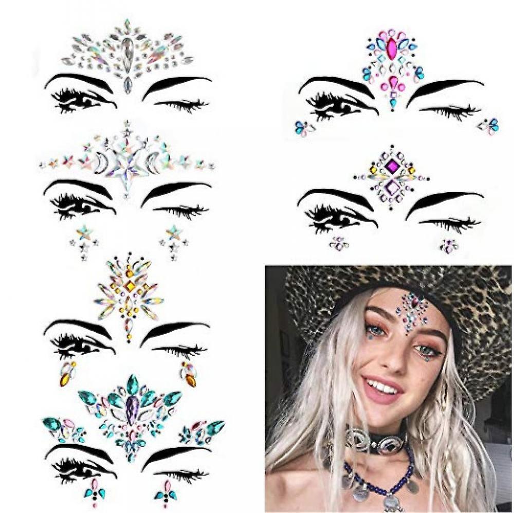 8 Sheets Women Glitter Mermaid Face Gems Rhinestones Stickers, Crystals  Body Jewels Tattoo Sticker, Clubwear Party Rave Festival Accessories
